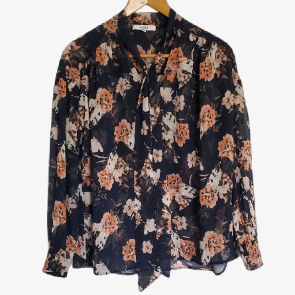 RO&DE Nordstrom Floral Button Up Romantic Flowy Shirt Top Blouse Flowers Navy